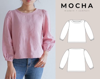 MOCHA Etienne Blouse PDF Sewing Pattern - 4 Kinds of Paper(A4, US Letter, A0, 36"x48")