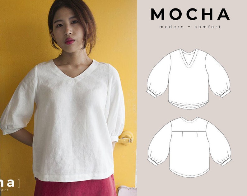 MOCHA Lillie Blouse PDF Sewing Pattern 4 Kinds of PaperA4, US Letter, A0, 36x48 image 9
