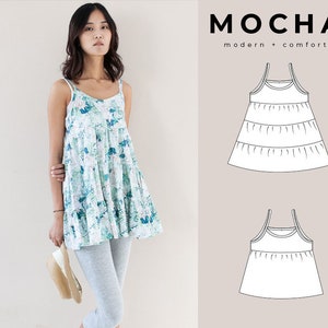 Padrão de costura em PDF para blusa regata MOCHA Jeevana - 4 tipos de papel (A4, Carta EUA, A0, 36" x 48")