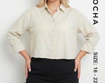 Keaton Curvy Fit Loose Top Sewing Pattern PDF | Plus Size Shirt | Cropped Button Up Blouse Tutorial |  | Womens Collared Shirt DIY