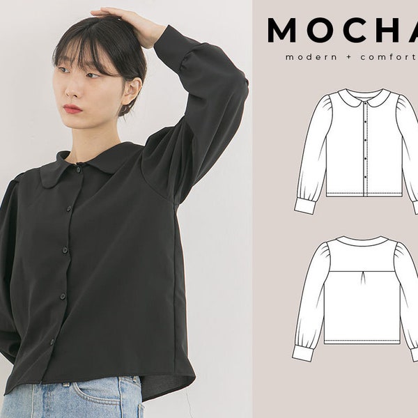 MOCHA Aanya Blouse PDF Sewing Pattern - 4 Kinds of Paper (A4, US Letter, A0, 36"x48")