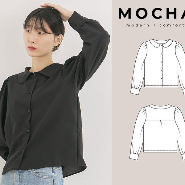 MOCHA Aanya Blusa PDF Patrón de costura - 4 tipos de papel (A4, Carta de EE. UU., A0, 36"x48")