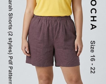 Cartamodello PDF per pantaloncini curvy fit / Pantaloncini comodi con elastico in vita taglie forti / Cartamodello per pantaloni estivi da donna per principianti / Taglie 16-22