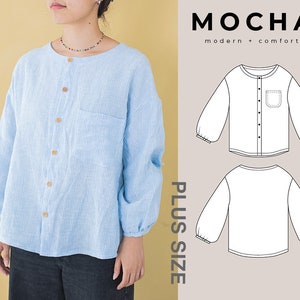 Blusa MOCHA Paulina Plus Size Molde PDF - 4 tipos de papel (A4, Carta EUA, A0, 36"x48")