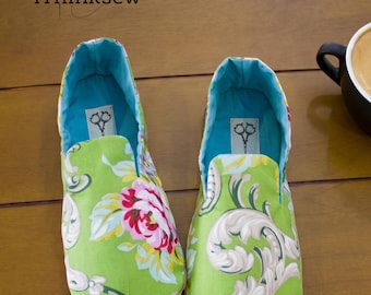 Mason Women's Shoe Sewing Pattern PDF | Fabric Slipper Tutorial | DIY Indoor Footwear Craft | US Sizes 5-11 Slip On Shoe | iThinksew Maker