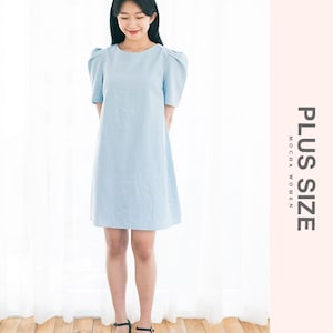Curvy Puff Sleeve A-Line Dress PDF Sewing Pattern | Plus Size Dress | Eleri Dress Size 16-22 | Digital Print at Home & A0 Large Shop File