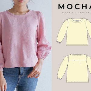 Patrón de costura en PDF para la blusa Etienne de MOCHA - 4 tipos de papel (A4, Carta EE. UU., A0, 36" x 48")
