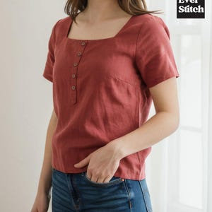 Molde PDF para blusa de gola quadrada Luisa - 4 tipos de papel (A4, US Letter, A0, 36"x48")