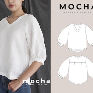 Blusa MOCHA Lillie PDF Padrão de costura - 4 tipos de papel (A4, Carta dos EUA, A0, 36"x48")
