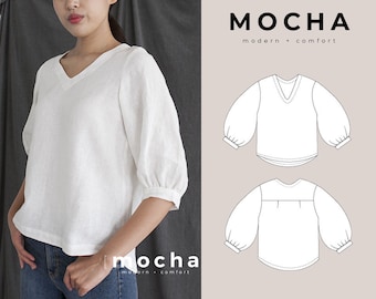 MOCHA Lillie Blouse PDF Sewing Pattern - 4 Kinds of Paper(A4, US Letter, A0, 36&quot;x48&quot;)