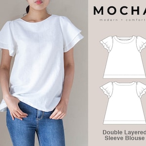 Blusa de manga dupla MOCHA PDF Padrão de costura - 4 tipos de papel (A4, US Letter, A0, 36"x48")