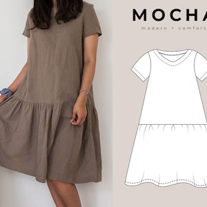 Vestido MOCHA Yasmine PDF Padrão de costura - 4 tipos de papel (A4, Carta dos EUA, A0, 36"x48")
