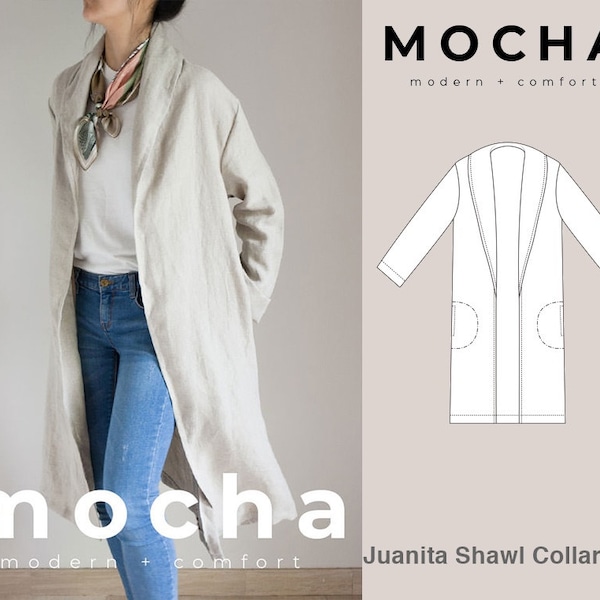 Manteau à col châle Juanita MOCHA (2 longueurs) Patron de couture PDF