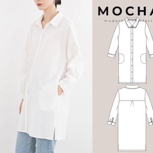 Padrão de costura para camisa longa MOCHA Brogan em PDF - 4 tipos de papel (A4, US Letter, A0, 36"x48")