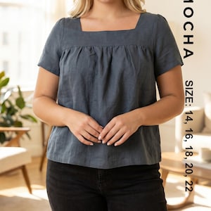 Curvy Fit Shiloh Damen Bluse PDF Schnittmuster | Plus Größe Bluse | Eckiger Ausschnitt | Sommer Leinenhemd | Größe 14 bis 22 DIY Bekleidung