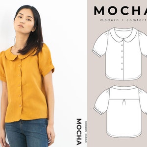 Blusa com gola Peter Pan MOCHA Zia PDF Padrão de costura - 4 tipos de papel (A4, Carta dos EUA, A0, 36" x 48")