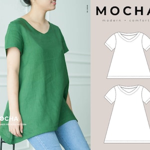 MOCHA 2 estilos de túnica e vestido Muriel Padrão de costura em PDF - 4 tipos de papel (A4, carta dos EUA, A0, 36 "x 48")