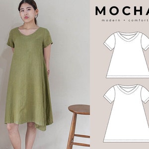 MOCHA 2 Styles Muriel Tunic and Dress PDF Sewing Pattern - 4 Kinds of Paper(A4, US Letter, A0, 36"x48")