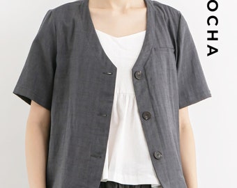 Neha V Neck Short Sleeve Jacket Sewing Pattern PDF | Women's Linen Layering Blazer | Classic Capsule Wardrobe DIY | Sizes Xs-Xxl