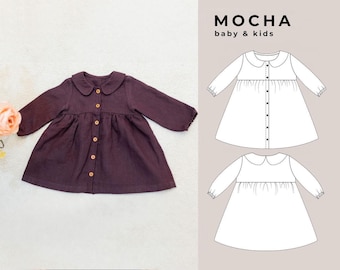 Jana Baby Dress Sewing Pattern PDF | Peter Pan Collar Dress Tutorial | Long Sleeve Infant Gown | Toddler Fall Dress | Baby Clothes 3M-24M