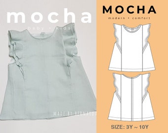 Girls Blouse Sewing Pattern | Ruffle Top PDF Pattern for Kids | Toddler Shirt DIY Tutorial | Leigh Blouse Size 3Y-10Y | Printable Kids Wear