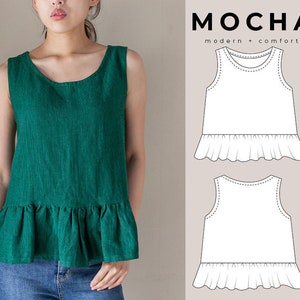 Padrão de costura em PDF para blusa sem mangas MOCHA Alisa - 4 tipos de papel (A4, US Letter, A0, 36"x48")