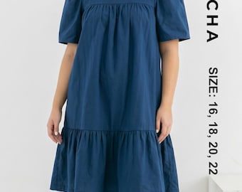 Curvy Fit Kimora Square Neck Dress PDF Sewing Pattern | Plus Size Square Neck Tiered Dress | Puff Sleeve Smock Dress | Flowy Summer Gown