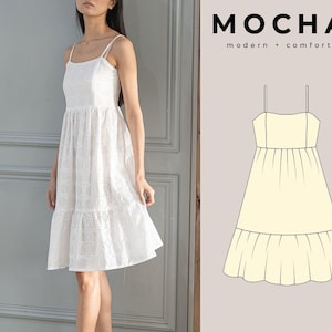 Molde de costura em PDF para vestido de verão MOCHA Isobel - 4 tipos de papel (A4, Carta EUA, A0, 36" x 48")