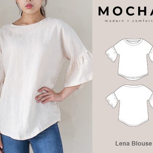 Blusa MOCHA Lena PDF Padrão de costura - 4 tipos de papel (A4, Carta dos EUA, A0, 36"x48")