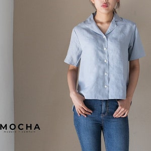 Padrão de costura em PDF para camisa com gola entalhada MOCHA (2 estilos) - 4 tipos de papel (A4, US Letter, A0, 36"x48")