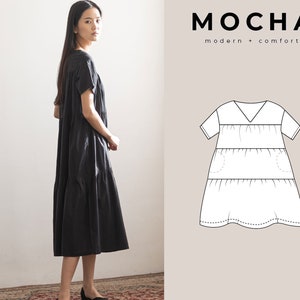 Padrão de costura MOCHA Lucia Dress PDF - 4 tipos de papel (A4, US Letter, A0, 36"x48")