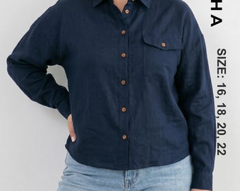 Jaye Shirt Curvy Fit PDF Sewing Pattern | Plus Size Shirt | Curvy Button Up Blouse Tutorial | Womens Long Sleeve Top | High Low Hem Tunic