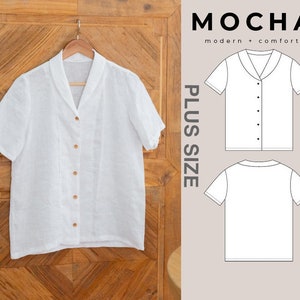 MOCHA Plus Size Portia Shawl Collar Blouse PDF Sewing Pattern - 4 Kinds of Paper(A4, US Letter, A0, 36"x48")