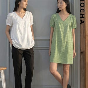 2 Styles Dress and Tunic PDF Sewing Pattern | Coco Women Summer Dress Pattern | V-Neck Slip On Tunic | DIY Spring Clothing for Women