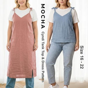 Curvy Sewing Pattern | Plus Size Slip Dress PDF | Tie Strap Tank Top Pattern | Women's Summer Clothes DIY | Sizes 16-22 Print at Home