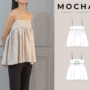 Blusa Mocha Lorraine - Molde de Costura em PDF - 4 Tipos de Papel (A4, Carta EUA, A0, 36" x 48")