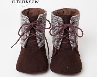 Baby Boot Sewing Pattern PDF | DIY Infant Booties Pattern | Mitchelle Baby Boots Size 1-5 | Unisex Soft Sole Tie-On Baby Shoes
