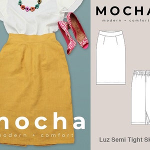 Padrão de costura em PDF para saia semi justa MOCHA Luz - 4 tipos de papel (A4, US Letter, A0, 36"x48")