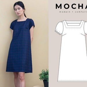 Molde de costura em PDF para vestido MOCHA Wynne - 4 tipos de papel (A4, Carta EUA, A0, 36" x 48")