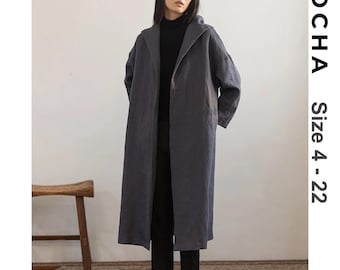 Felix Hood Coat PDF Sewing Pattern (Size 4 ~ 22) | Women's Long Linen Jacket PDF | Beginner Duster Coat Pattern
