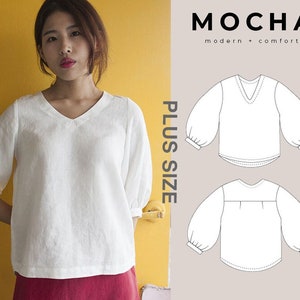 Blusa MOCHA Lillie Plus Size Molde PDF - 4 tipos de papel (A4, Carta EUA, A0, 36"x48")