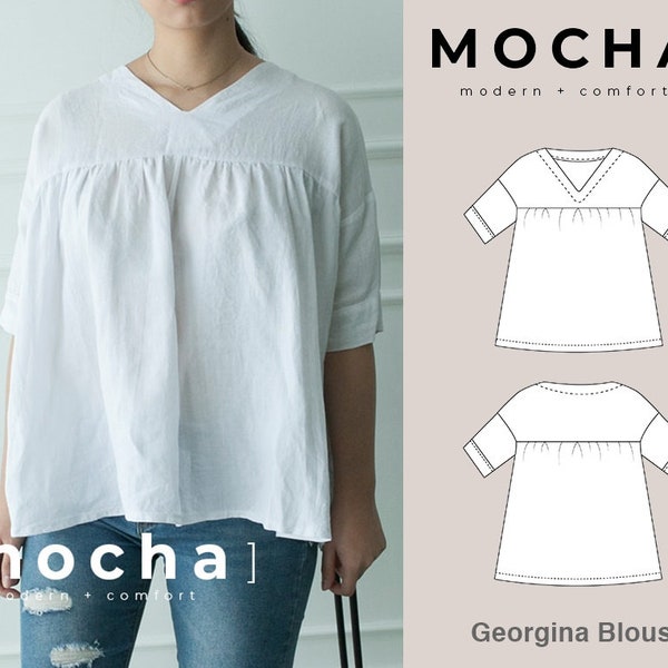 MOCHA Georgina Blouse PDF Sewing Pattern - 4 Kinds of Paper(A4, US Letter, A0, 36"x48")