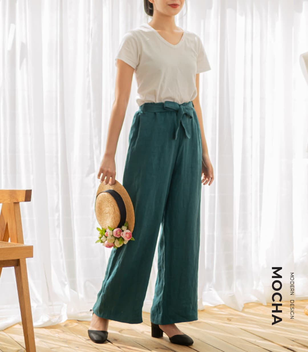 Willa Ribbon Belt Wide Leg Pants Sewing Pattern PDF | Tie Waist