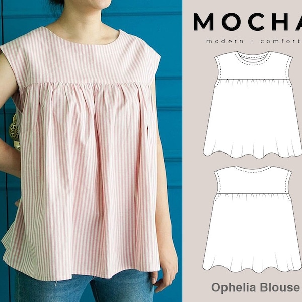 MOCHA Ophelia Blouse (10 Sizes) PDF Sewing Pattern Plus size included - 4 Kinds of Paper(A4, US Letter, A0, 36"x48")