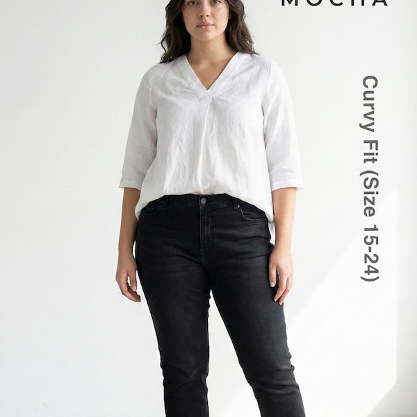Patrón de costura en PDF para blusa Aabriella de corte curvo MOCHA (archivo de impresión grande incluido)