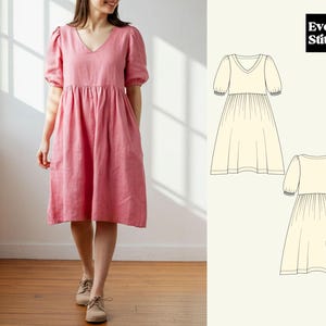Molde de costura em PDF para vestido Aguirre da EVERSTITCH - 4 tipos de papel (A4, Carta EUA, A0, 36" x 48")