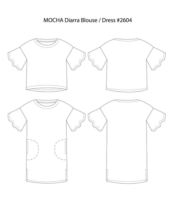 MOCHA Diarra Blouse & Dress PDF Sewing Pattern Large Print File Included A0,  36 X 48 