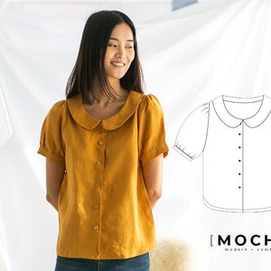 Blusa com gola Peter Pan MOCHA Zia PDF Padrão de costura - 4 tipos de papel (A4, Carta dos EUA, A0, 36" x 48")