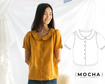 MOCHA Zia Peter Pan Collared Blouse PDF Sewing Pattern - 4 Kinds of Paper(A4, US Letter, A0, 36"x48")