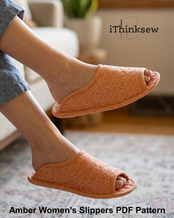 Womens Slipper Sewing Pattern PDF | DIY House Shoe Slide Pattern | Amber Open Toe Quilted Slippers with Video Tutorial | Sizes 5 to 11